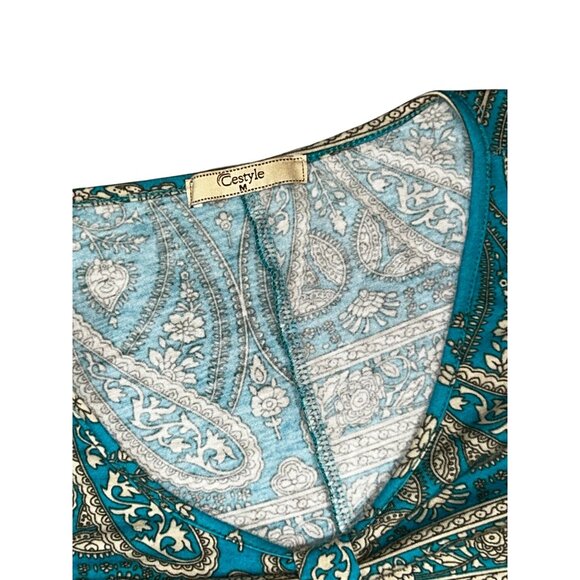 Cestyle Womens Long Sleeve Babydoll Mini-Dress Tunic Paisley Dress Size M Boho - Picture 8 of 8